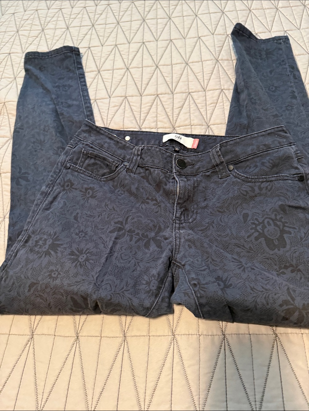 CAbi Dark Blue Floral-Print Skinny Jeans